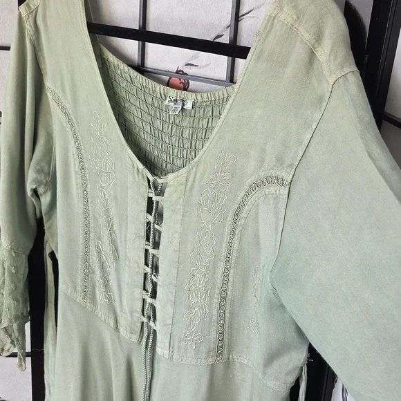 Sapogee Bohemian Dress with Corset Bodice Lace Detail Free Size Sage Green - Picture 8 of 16